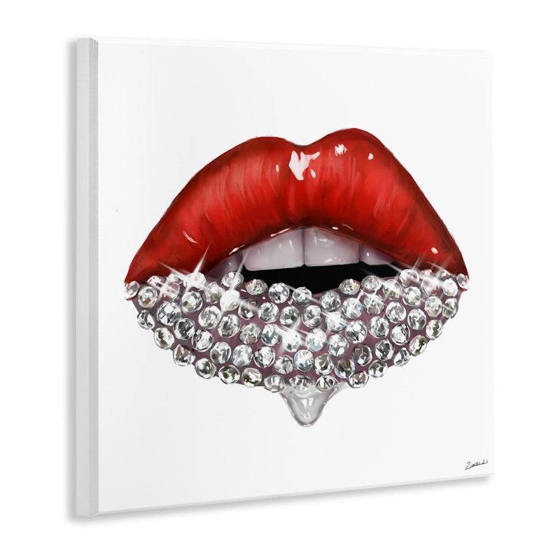 Stupell Industries Red Glam Lips with Glistening Cosmetic Stones Wall Art, 12x12, White - Image 3